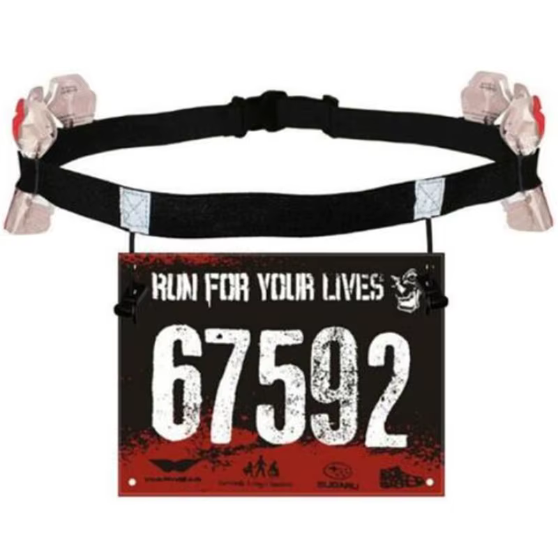 Ceinture de Compétition Sportive avec Anneau en Caoutchouc Numéroté pour Triathlon et Course à Pied – Noire