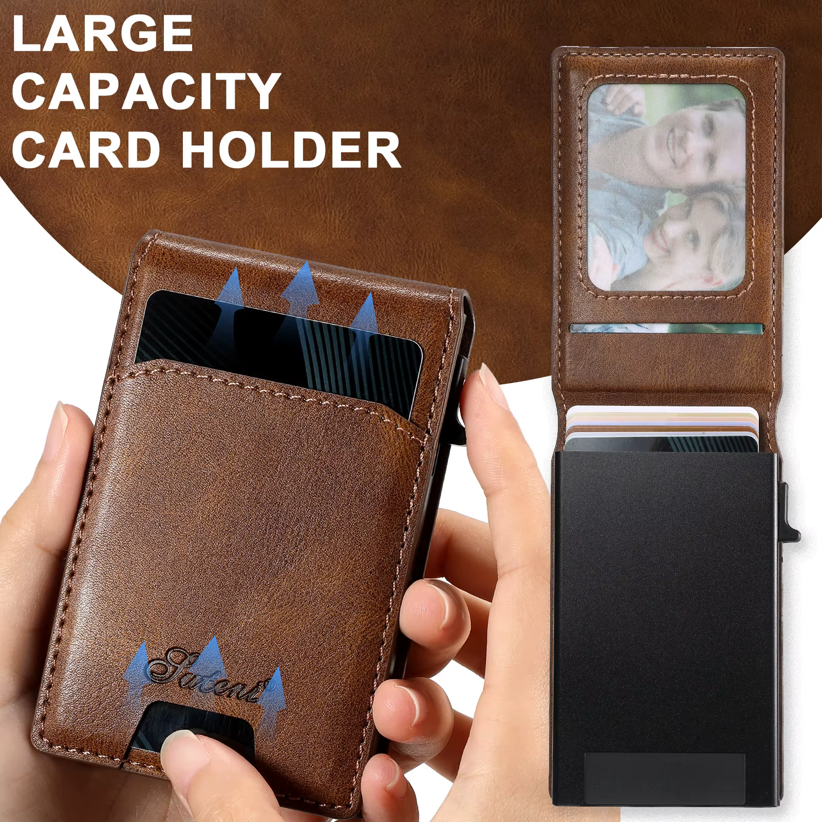 SUTENI portefeuille pour hommes porte-carte magnétique portefeuille support en cuir support pressant le bouton éjecère automatiquement la carte