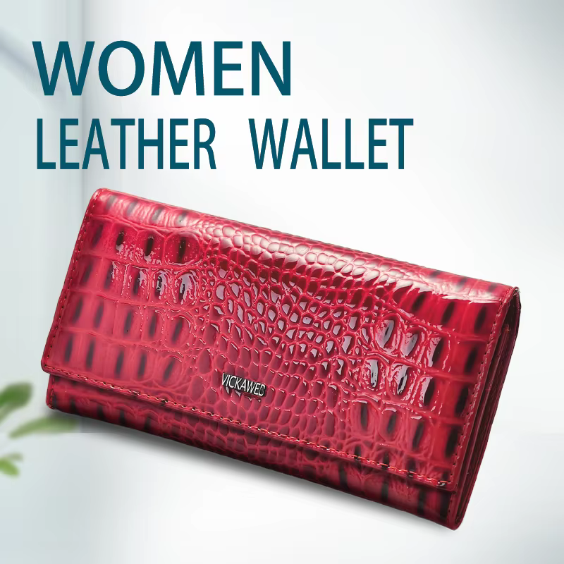 Long portefeuille à pression magnétique pour femmes en cuir véritable mode Alligator fermeture éclair moraillon femme