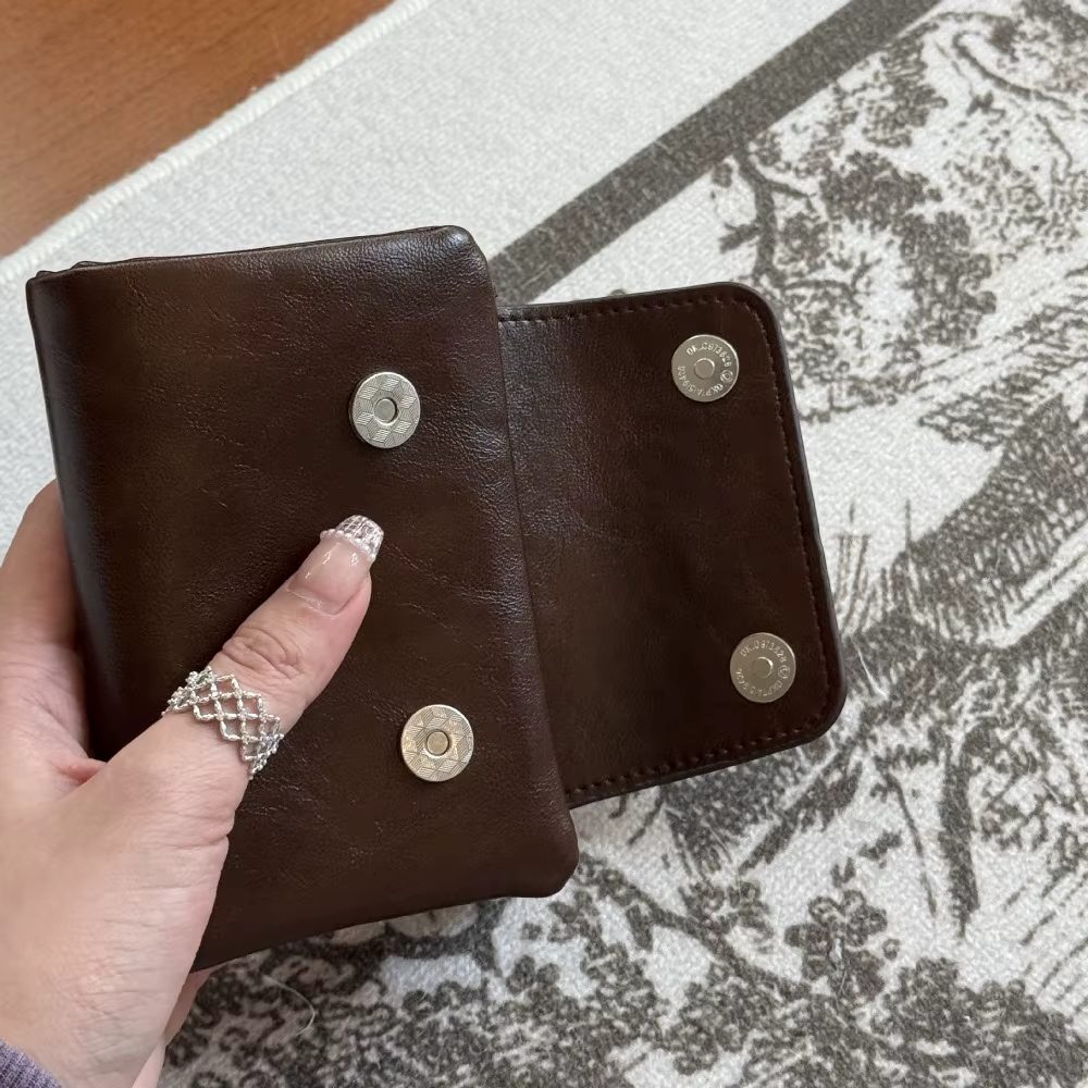 Portefeuille en cuir rétro pour femmes, porte-monnaie polyvalent, fermeture à glissière, Fre Sle Student Faion 2026, nouveau modèle coréen
