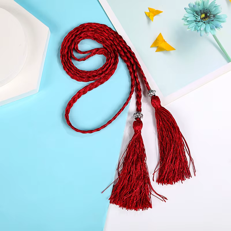 Ceinture à pampilles tissée de style chinois tressé pour dames