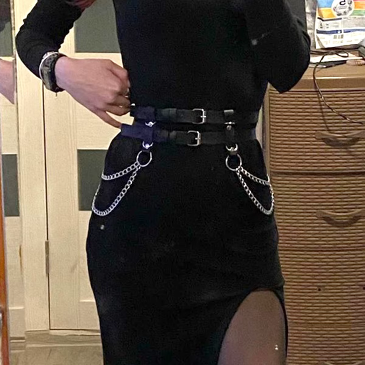 Ceinture Chaîne de Taille Gothique Tendance en Cuir Argenté pour Femme – Harnais Chaîne de Taille en Cuir Style Punk