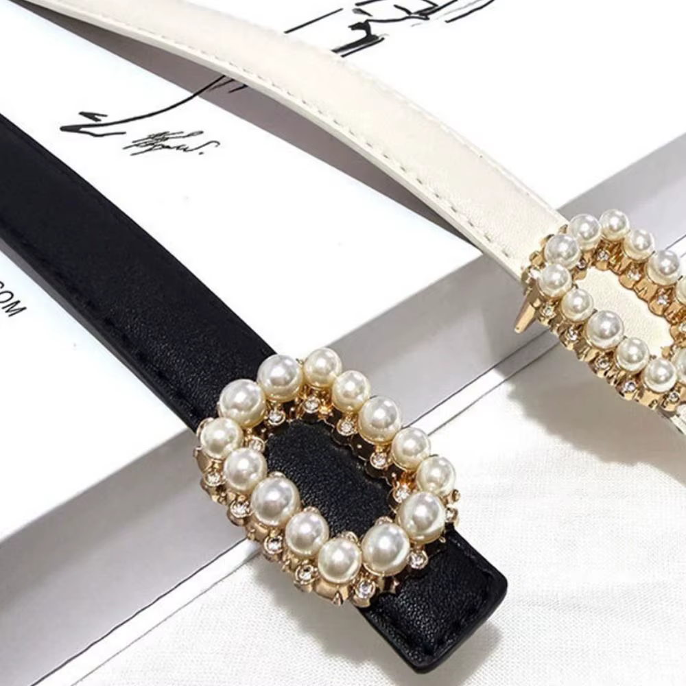 Ceinture fine pour femme décorée de strass et de perles