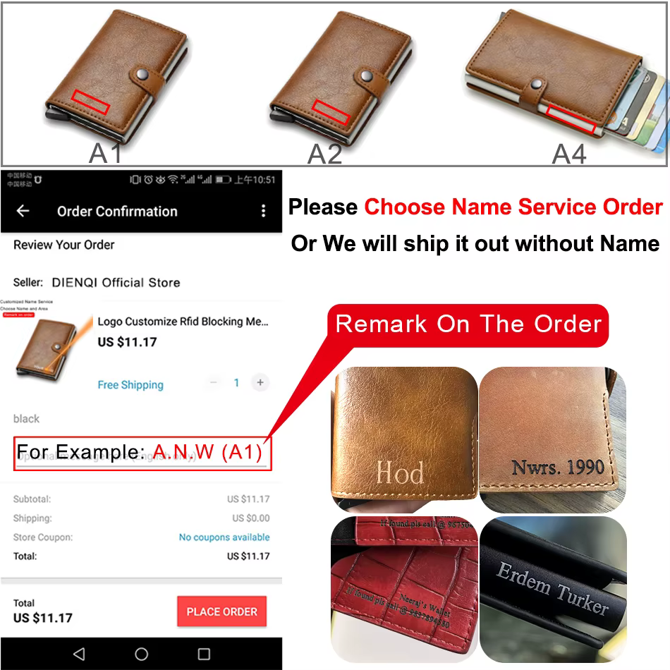 Personnaliser fibre de carbone pour hommes portefeuilles porte-carte de crédit Rfid métal mince