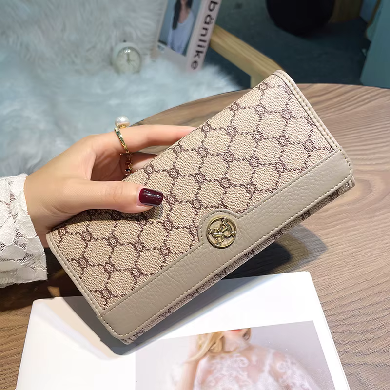 Portefeuille de luxe en cuir véritable pour femme, sac à main long de style de marque, portefeuille en arc de triomphe, pocommuniste pour femme, porte-monnaie en cuir de veau, excellent