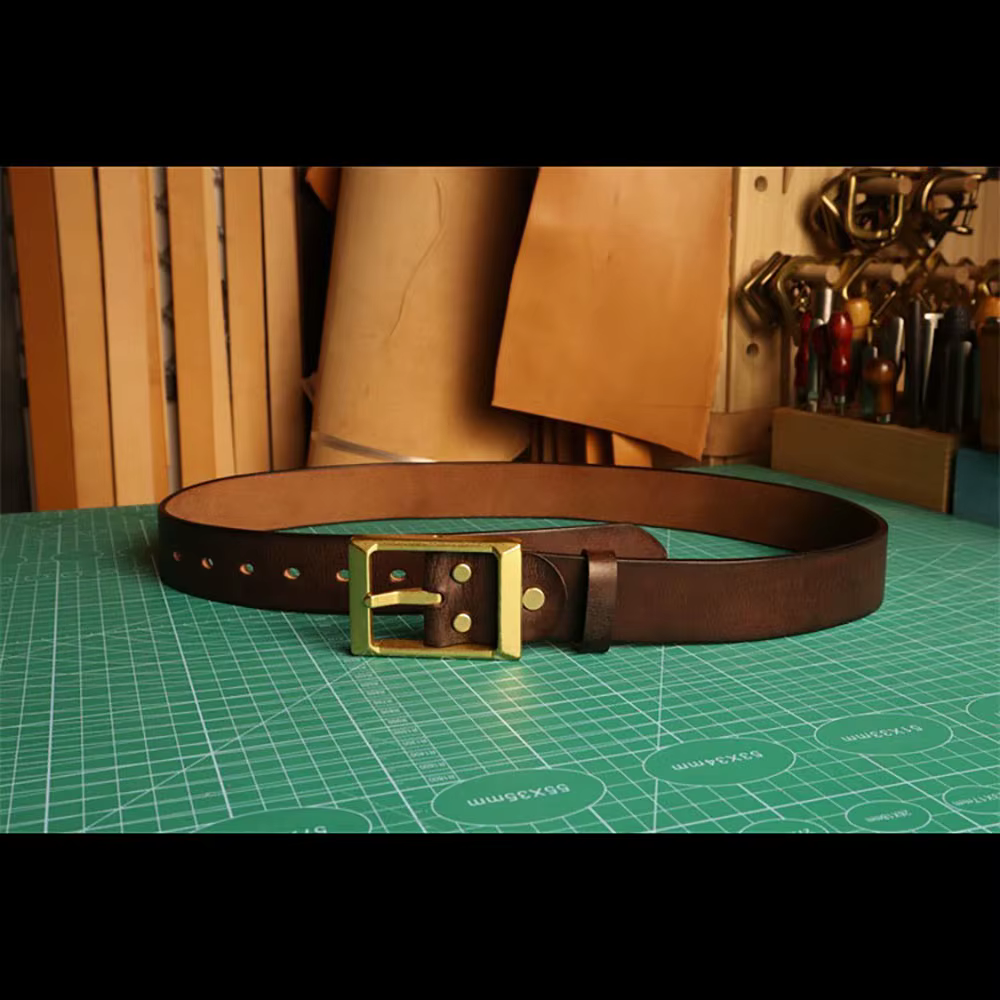 DistMurcia-Ceinture rétro en laiton faite à la main pour homme, cuir de vachette moderne et polyvalent, style Amekaji