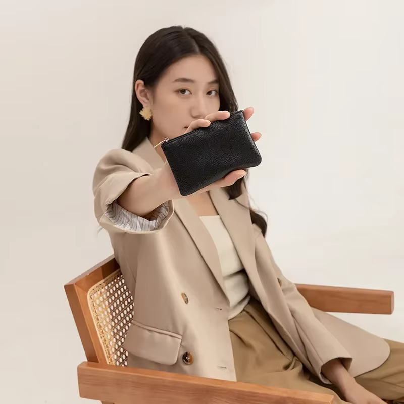 Porte-monnaie en cuir PU pour femmes, motif Litchi rétro, pochette à fermeture éclair, Mini porte-monnaie unisexe solide, portefeuilles porte-cartes, sac de rangement