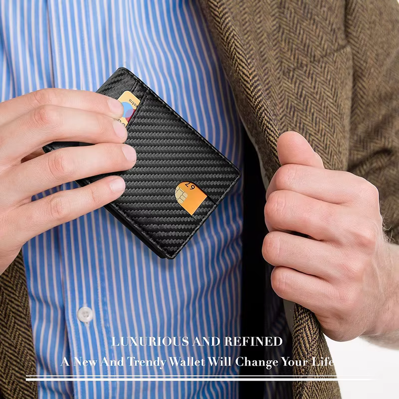 Portefeuille pour hommes en cuir Rfid ultra fin avec fenêtre d'identification