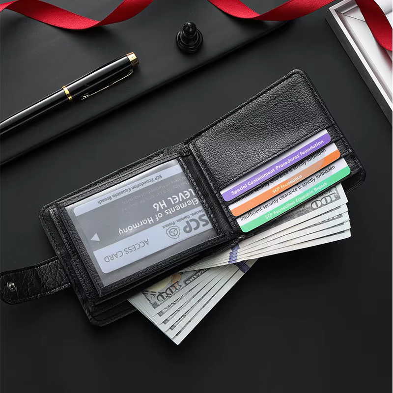 Portefeuilles fins pour hommes en cuir, porte-cartes multiples, porte-monnaie avec fenêtre pour permis de conduire et carte d'identité, portefeuille court pour homme avec pochette à monnaie
