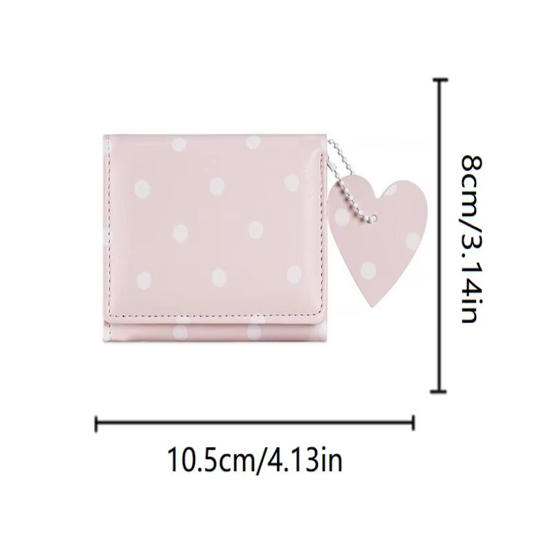 Petit portefeuille en cuir PU à pois avec joli pendentif en forme de cœur et design compact