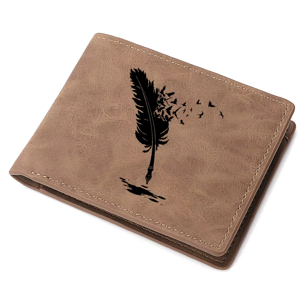 Nouveau portefeuille pour hommes à motif de plumes d'ange noires de qualité supérieure avec plusieurs fentes pour