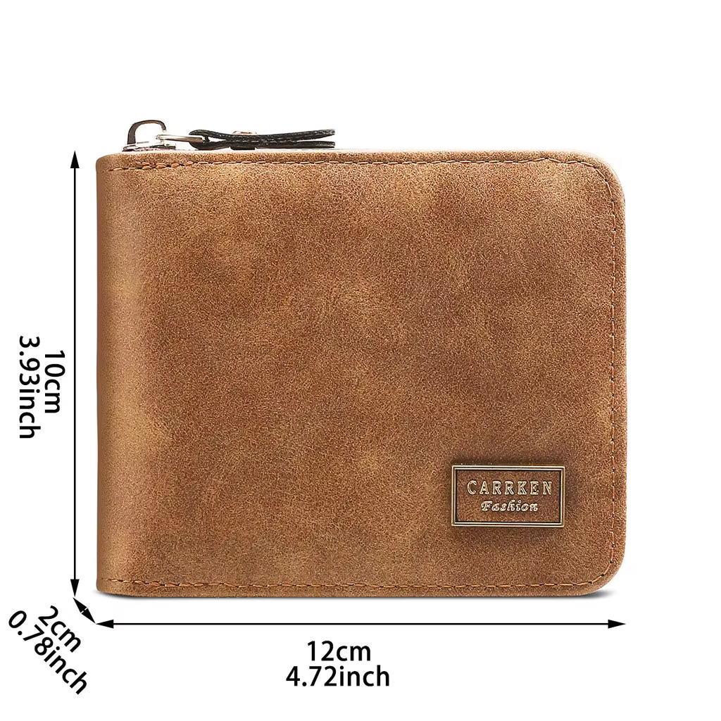 Portefeuille à fermeture éclair pour hommes avec nom gravé personnalisé - Style court avec porte-monnaie porte-carte de