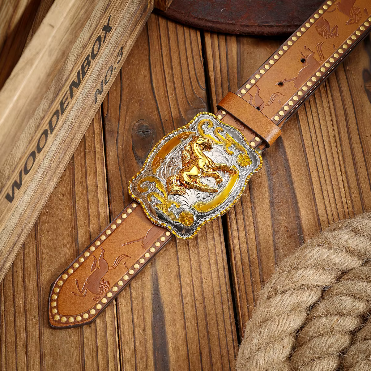 Ceinture en PU de style occidental avec boucle