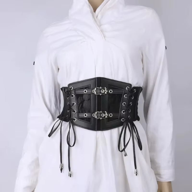 Ceinture corset chic noire à lacets - Ceinture élastique large pour femme | Parfait pour les fêtes et les sorties décontractées