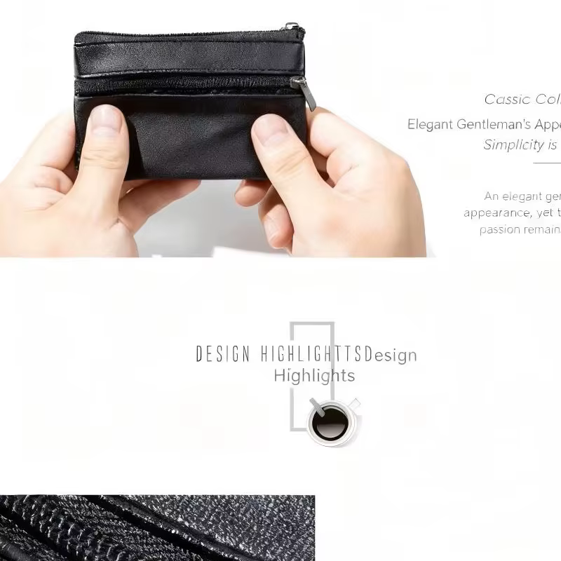 Porte-monnaie en cuir noir adapté aux hommes et aux femmes
