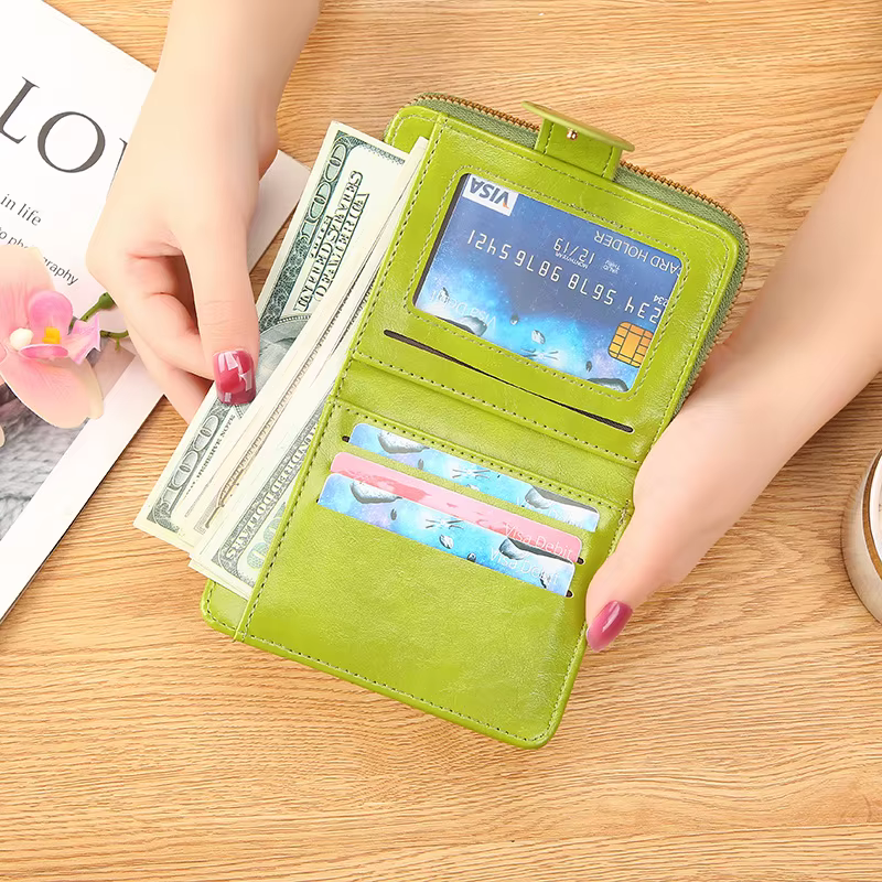 Portefeuilles courts en PU pour femmes, porte-monnaie à fermeture éclair, porte-cartes, petit portefeuille, poche pour pièces de monnaie, 2023
