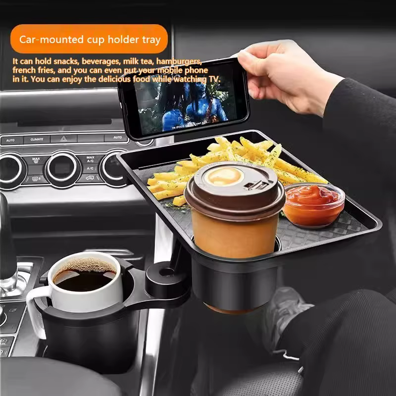 Plateau porte-gobelets pour voiture avec double porte-gobelets, plateau de repas pour voiture, plateau portable réglable pour boissons