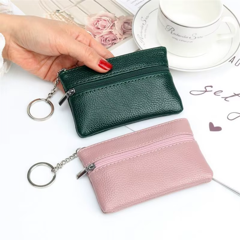 Porte-monnaie en cuir avec fermeture éclair pour hommes et enfants
