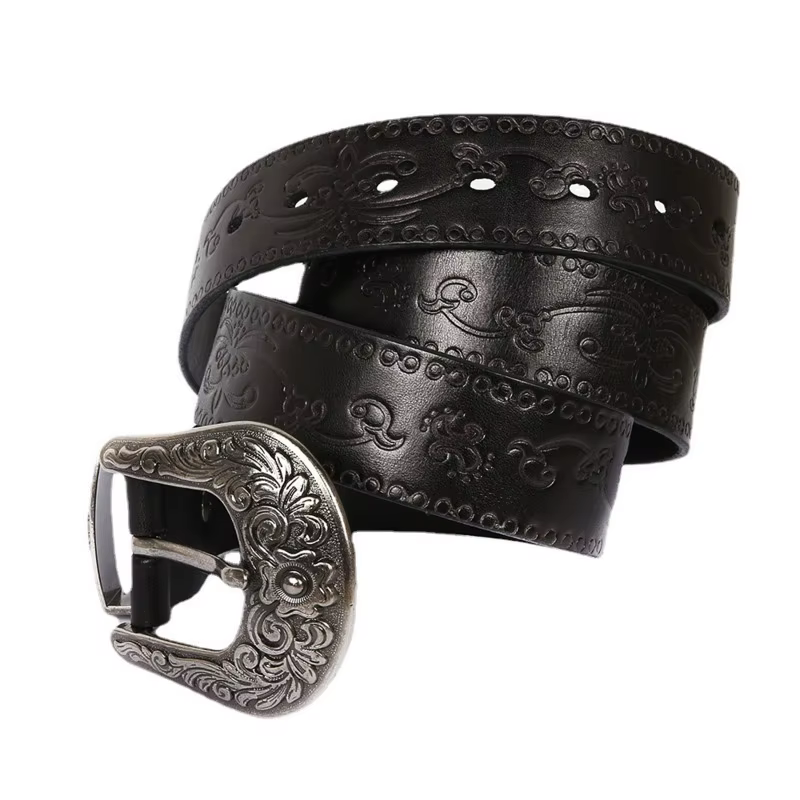 IEFB hommes ceinture en relief en cuir sculpture florale véritable ceintures