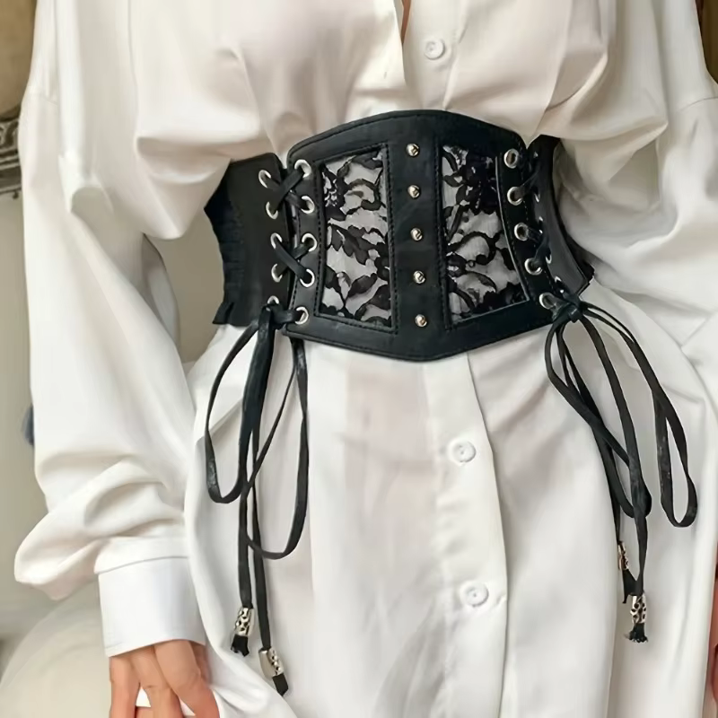 Ceinture corset chic noire à lacets - Ceinture élastique large pour femme | Parfait pour les fêtes et les sorties décontractées