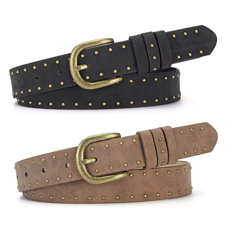Ceinture à rivets en métal doré pour femmes