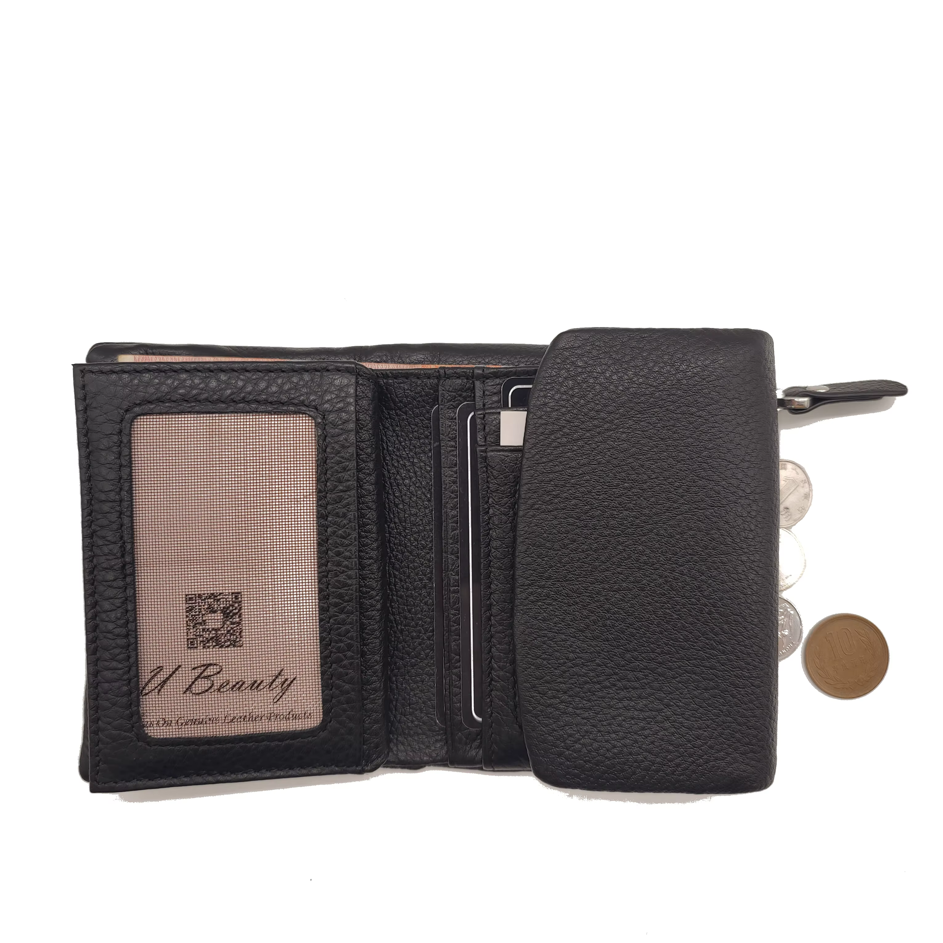 Portefeuille court en cuir de vachette véritable souple pour femme