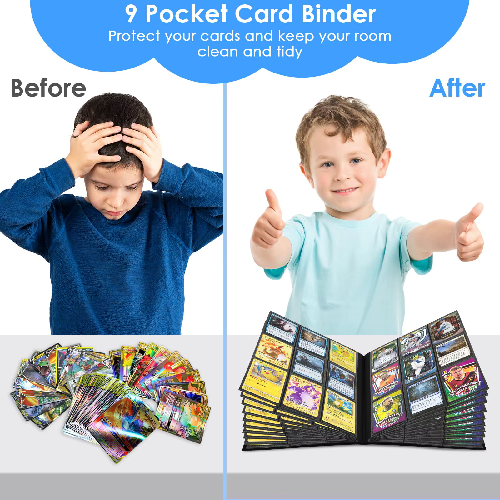 Classeur de cartes à 9 pochettes, capacité 360 cartes, album élégant à chargement latéral pour collection de cartes à échanger, cartes de jeu et cartes de baseball, carnet de cartes à collectionner