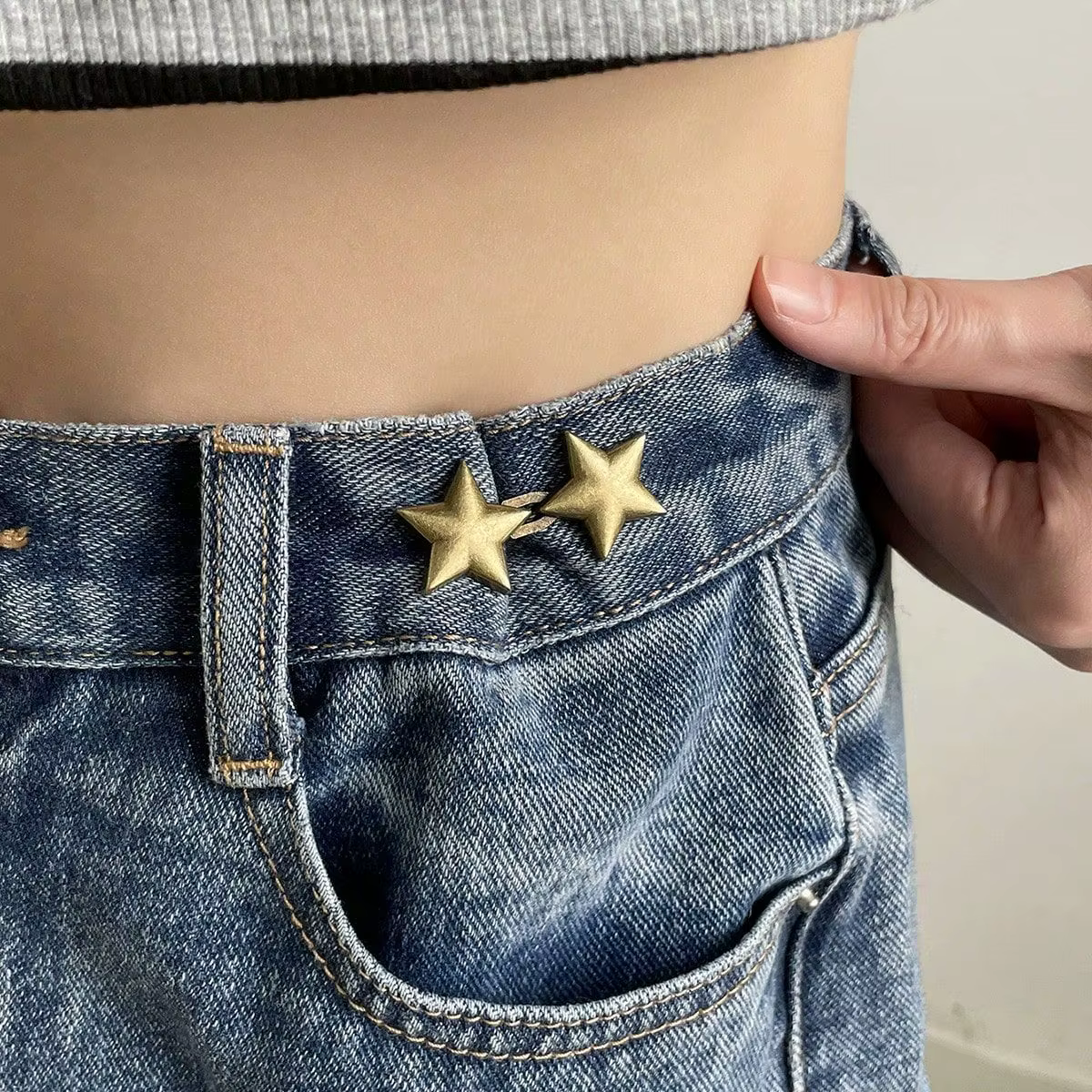 Ceinture Étoile Métallique Ajustable Invisible Sans Couture avec Boucle – Outil de Serrage de Taille pour Jeans – Accessoire de Décoration de Luxe Tendance