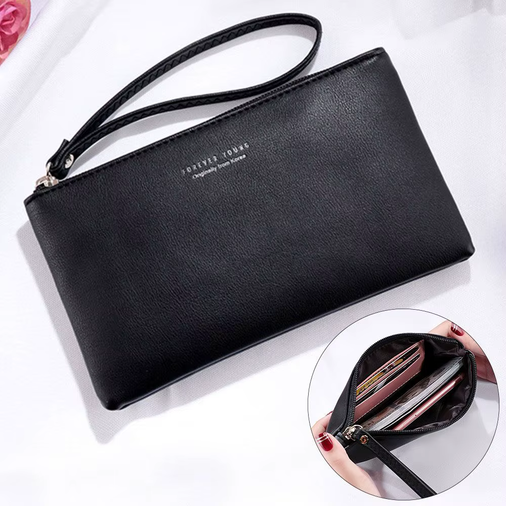 Sac à monnaie zippé en cuir PU pour femme