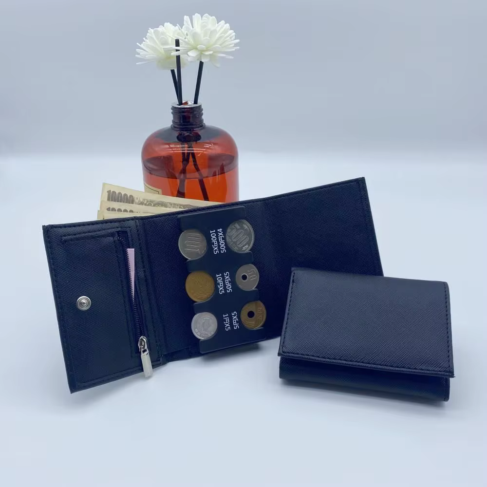 Porte-monnaie portable à trois volets avec boucle anti-perte