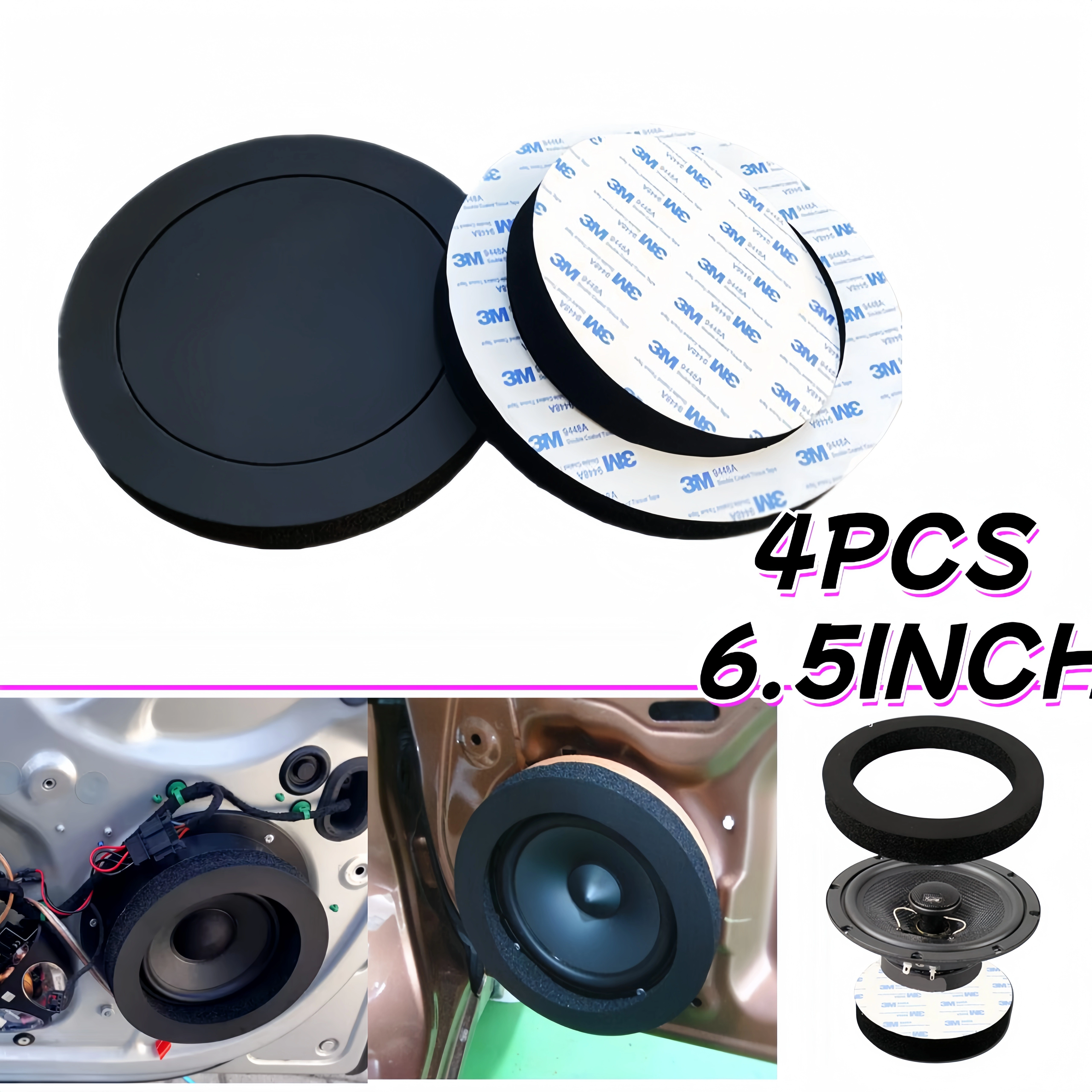 4 pièces 6.5 "porte de voiture insonorisé coton haut-parleur basse anneau mousse Woofer Pad bruit isolation phonique anneau accessoires