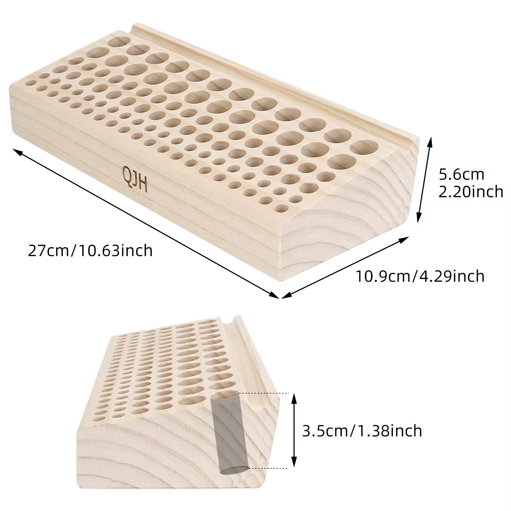 QJH Boîte de rangement pour outils de travail manuel, support en bois à 46/98 trous pour poinçons de maroquinerie, outils de sculpture et rangement de forets