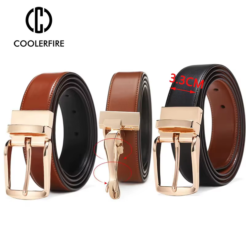 Nouvelle ceinture réversible à boucle rotative double face pour hommes