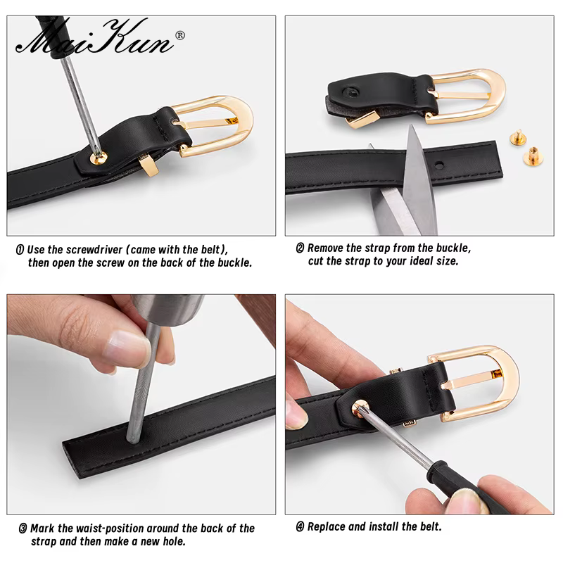 Maikun ceinture fine pour femmes boucle en alliage d'or
