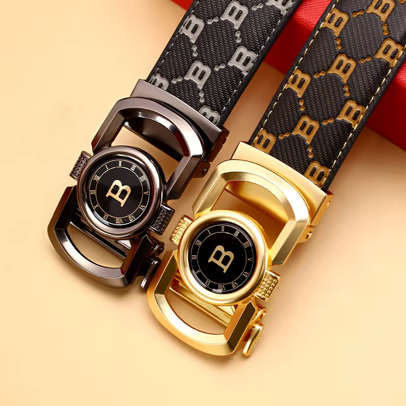 Ceinture en cuir PU pour hommes avec boucle en alliage automatique