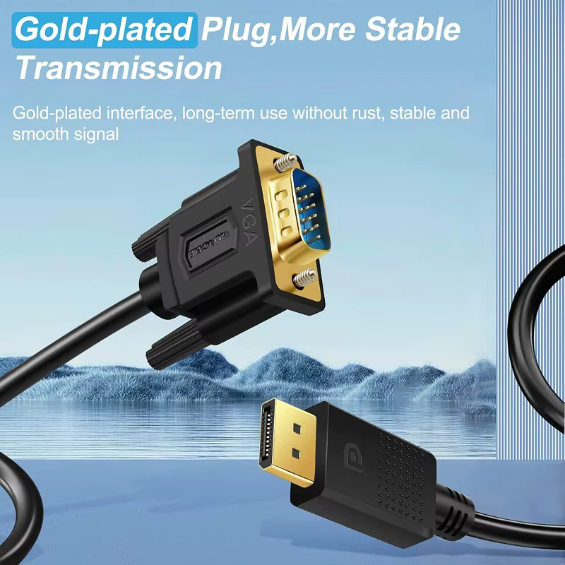 Adaptateur DisplayPort vers VGA, câble DP vers VGA, mâle vers mâle, plaqué or, adapté aux ordinateurs, ordinateurs portables, moniteurs, téléviseurs, projecteurs