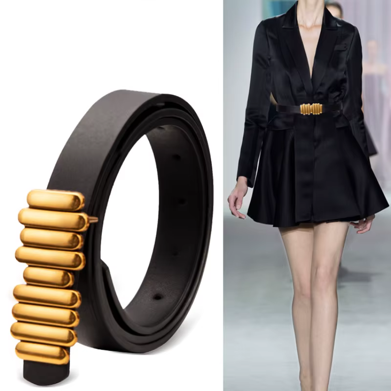 Ceinture élastique fine en cuir pour femmes