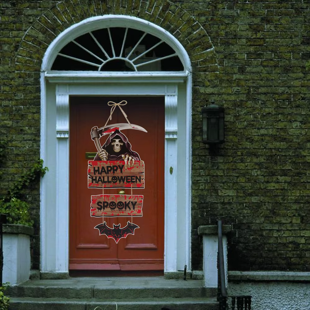 Décoration de porte suspendue pour Halloween : Citrouille en papier, squelette, chat, pendentif, panneau « Trick or Treat », ornement, décoration d'Halloween 2026