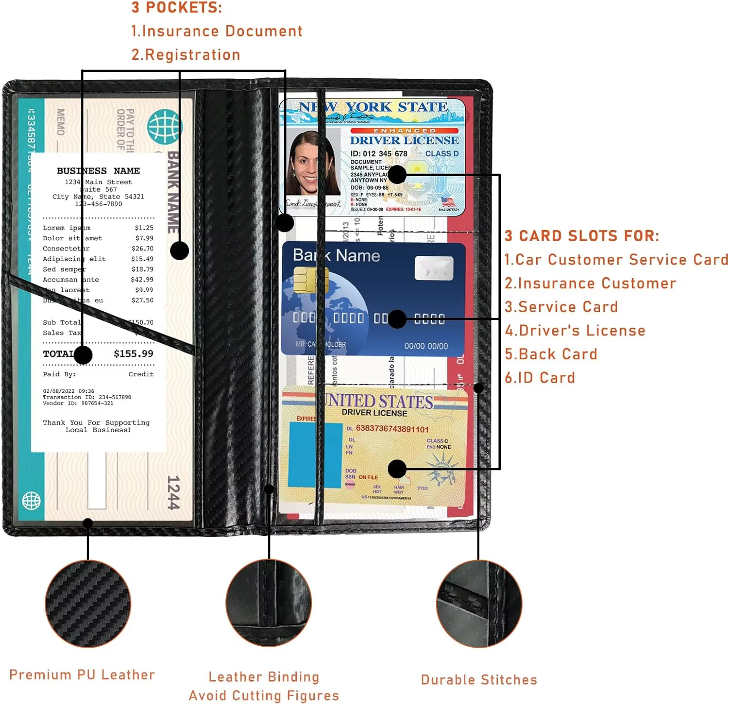 Porte-carte d'enregistrement et d'assurance de voiture personnalisé