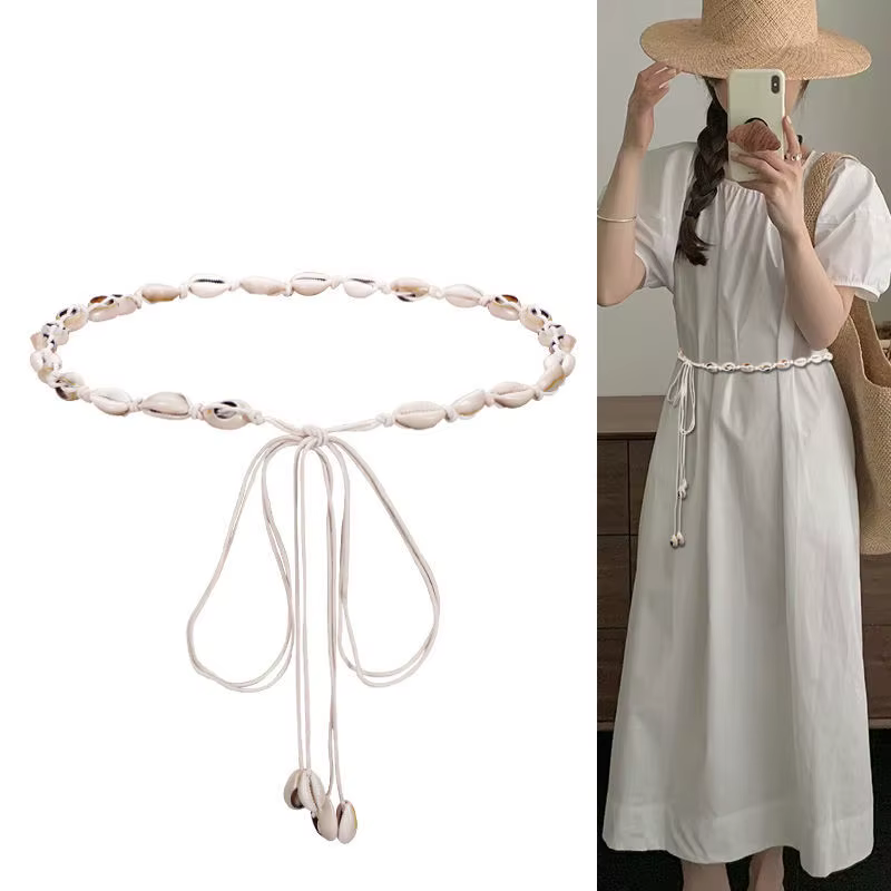 Ceinture fine en coquillage blanc pour femme