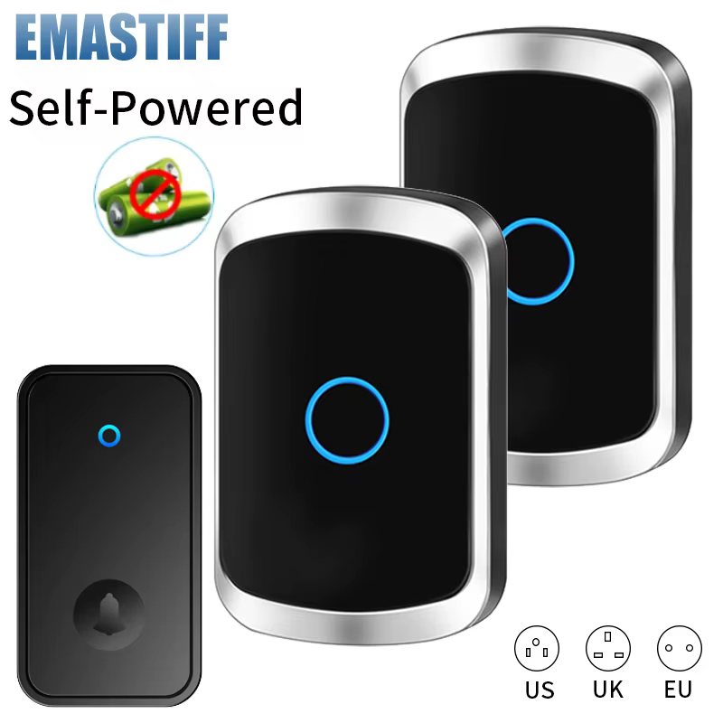 Sonnette sans fil, aucune batterie requise, étanche, auto-alimentée, 433mhz, ensembles de sonnettes de porte, carillon cinétique pour la maison et l'extérieur
