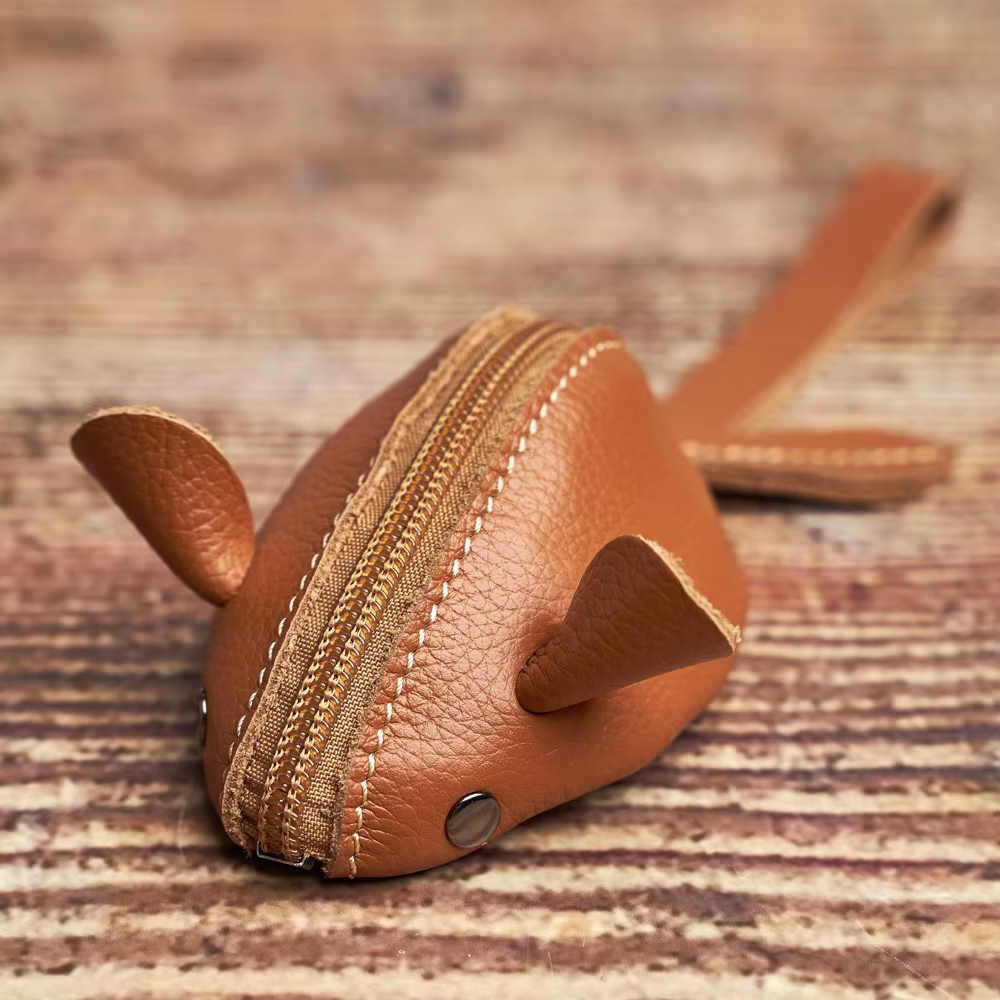 Vintage Mini porte-monnaie en cuir véritable petit portefeuille hommes femmes marron mode mignon souris sac de rangement tendance fermeture éclair poche NUPUGOO