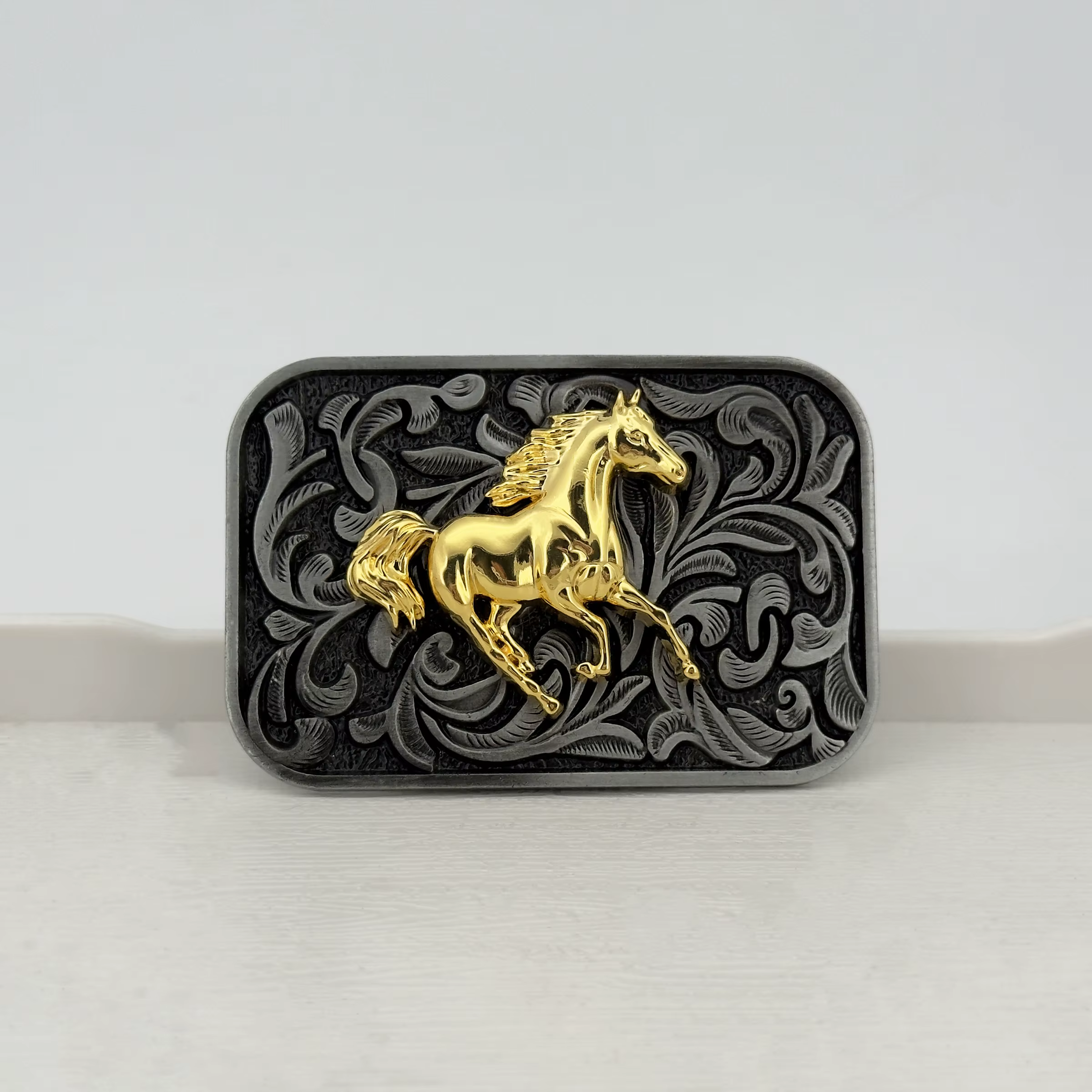 1 pièce Boucle de ceinture carrée grande taille en argent antique vintage avec motif amusant tête d'animal cheval