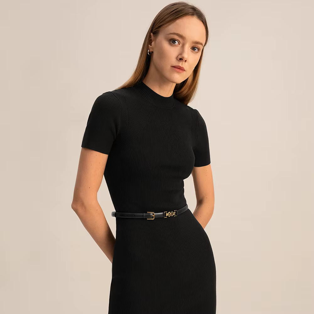 LILYSILK Ceinture fine en cuir à fermoir avec couche supérieure