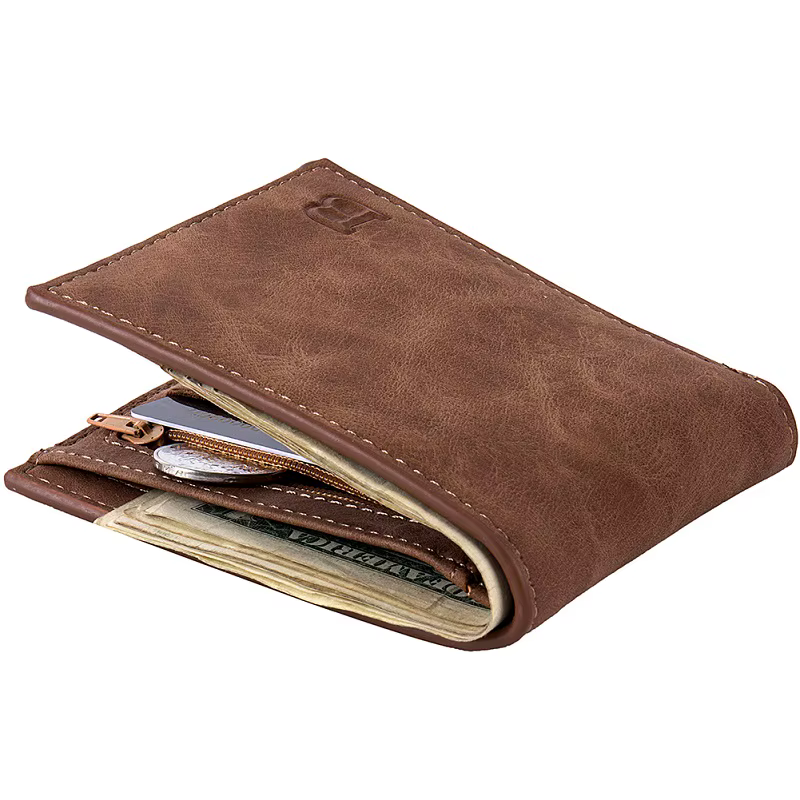 Baborry hommes portefeuilles mince portefeuille avec sac à monnaie fermeture éclair nouveau Design Dollar