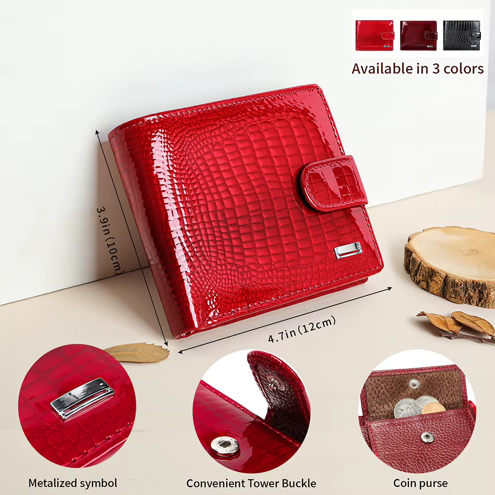 WESTAL portefeuille en cuir court mode grande capacité portefeuille en cuir verni multi-fonctionnel deux fois portefeuille pour femme