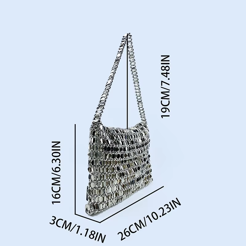 Sac rétro argenté à paillettes métalliques pour femmes