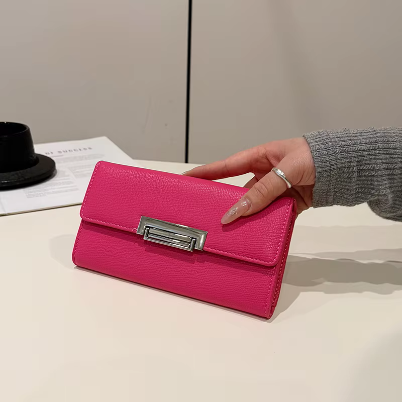 Femmes portefeuille en cuir PU femme sac à main mode couleur unie minimaliste monnaie poche longue conception pochette dames affaires sac d'argent