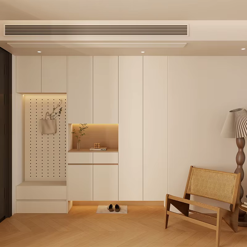 Armoire à chaussures d'entrée en bois crème, armoire d'entrée moderne, armoire de rangement sur pied en bois massif