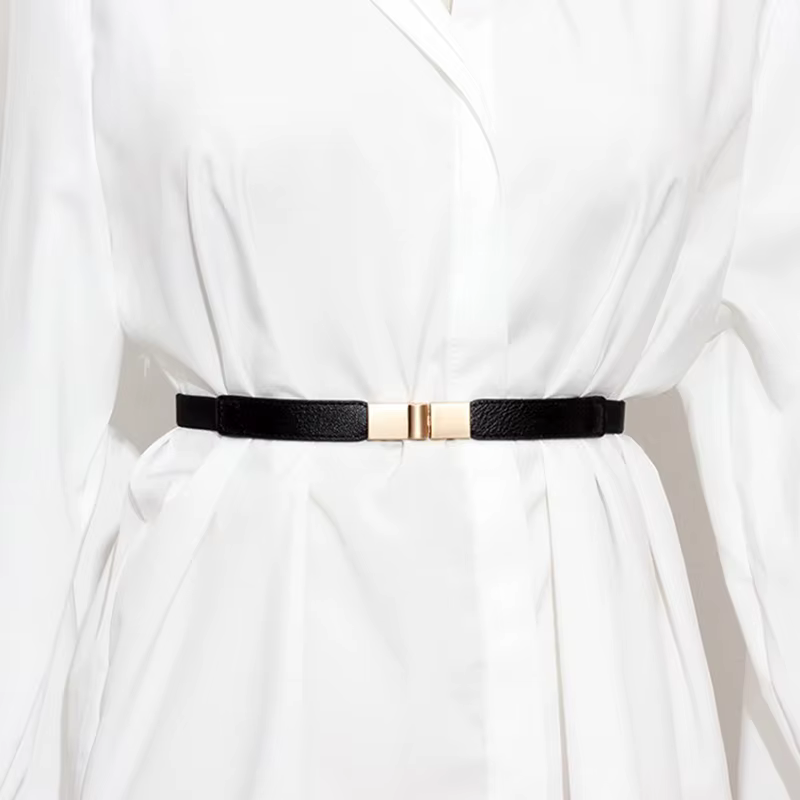 Ceinture artificiel astique Fine pour Femme, 1 Pièce, Sangle de Commande, Design Élégant, Noir, Marron